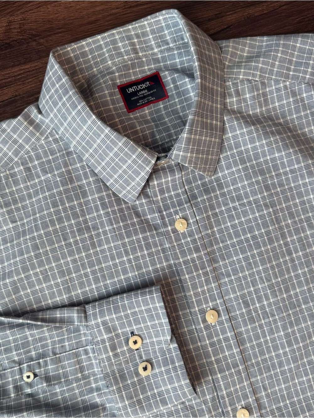 UNTUCKit Shirt Men's Large Button Up Navy Plaid Long Sleeve Casual Dress Shirt